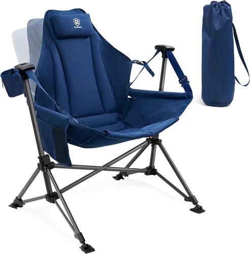 Vista 11 de EVER ADVANCED Hamaca acolchada para camping, silla columpio de gran tamaño resistente con portavasos desmontable, silla mecedora plegable portátil