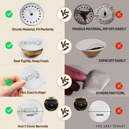 Vista 5 de NESSUS Tapas de papel de aluminio para cápsulas Nespresso reutilizables Vertuo, sellos de aluminio para rellenar cápsulas de Vertuoline, cápsulas