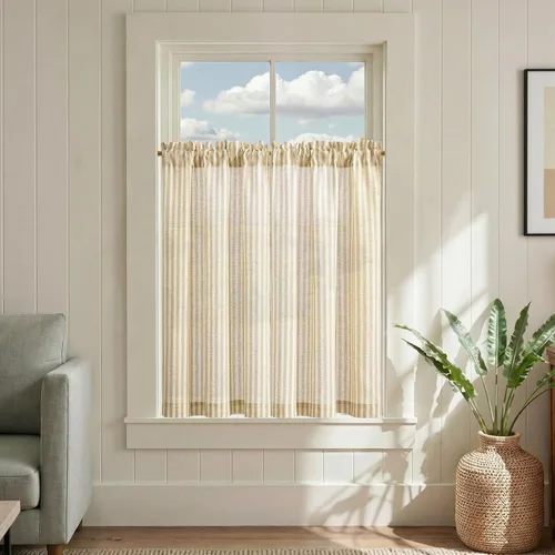 Vista 38 de Jinchan - Cortinas de lino a rayas para cocina, 24 pulgadas, beige, 2