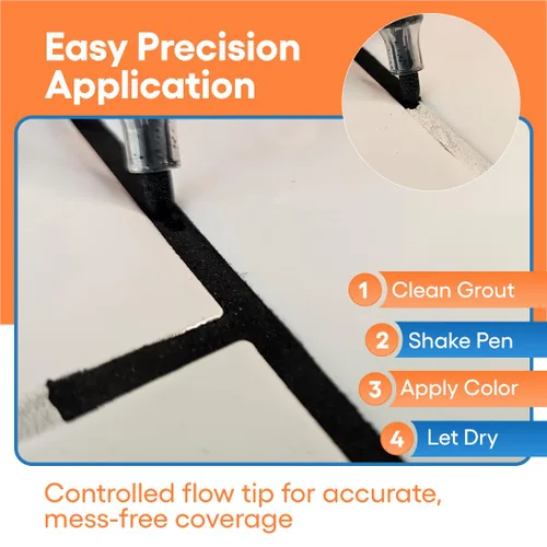 Vista 2 de Pluma de lechada – Negro – Pluma de pintura y reparación de lechada para azulejos para baño y cocina, marcador de retoque de lechada impermeable