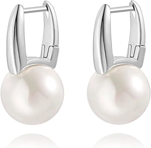 Vista 27 de Aretes colgantes de plata de ley 925 seleccionados a mano AAA+ de 7.5 a 0.315 in con perlas cultivadas de agua dulce blancas para mujer