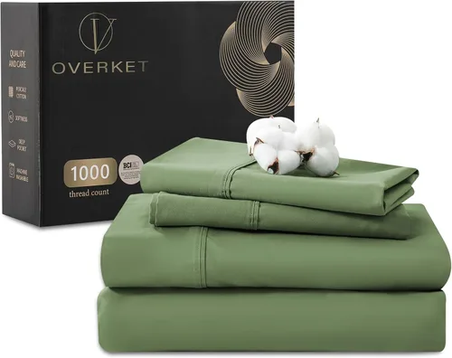 Vista 11 de Sábanas de algodón egipcio tamaño matrimonial de 1000 hilos, tejido satinado, suave, transpirable, bolsillo profundo de 16 pulgadas, 4 piezas