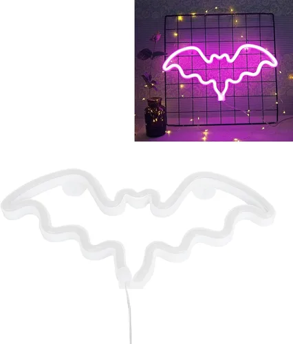 Vista 7 de Letrero de neón de murciélago de Halloween, decoración de Halloween, letrero de neón LED para decoración de pared, funciona con pilas para fiesta