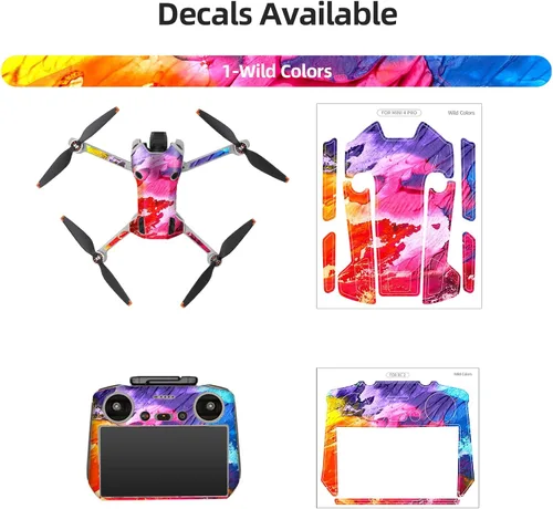 Vista 2 de Adhesivos de piel compatibles con DJI Mini 4 Pro, adhesivo impermeable para DJI Mini 4 Pro Drone y controlador RC 2 (A)