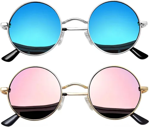 Vista 11 de Joopin Gafas de sol redondas pequeñas Hippie Circle Teashades Traje de protección UV Todo negro