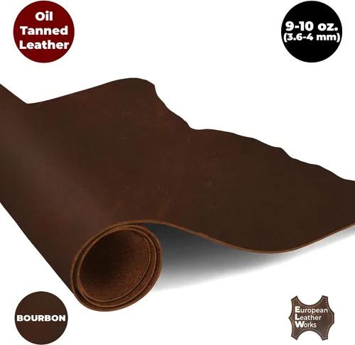 Vista 6 de ELW Piel de vacuno marrón bourbon 9-10 oz (0.91-1.02 cm) de espesor, piel de ternera precortada de grano completo para herramientas, fundas, fundas