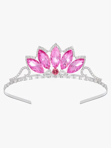 Vista 6 de SWEETV Tiara de princesa para niñas pequeñas, corona de cumpleaños, diadema para niñas, diadema de cristal, accesorios para el cabello