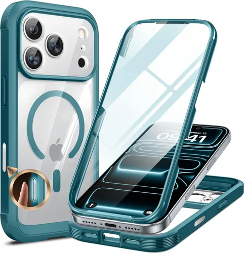 Vista 150 de Miracase - Funda magnética para iPhone 13 Pro Max de 6.7 pulgadas (compatible con MagSafe), transparente, completo, protector de pantalla de vidrio