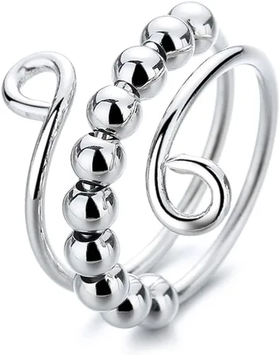 Vista 3 de JILIYUPA Juego de 9 anillos antiansiedad con cuentas para mujer, anillo plateado antiansiedad, anillos antiansiedad para hombres y mujeres, anillos