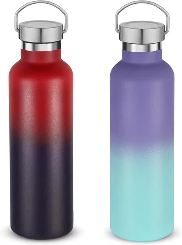 Vista 15 de Volhoply 24 onzas Botella de agua aislada con boca estándar con tapa de combinación de plástico y acero inoxidable, botellas de agua de 304 18/8