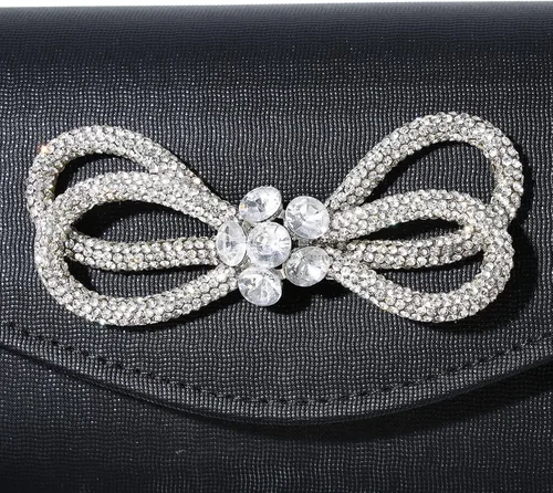 Vista 9 de Bolso de noche para mujer, con lazo de cristal brillante, con solapa, bolso de mano para mujer, boda, fiesta, baile de graduación