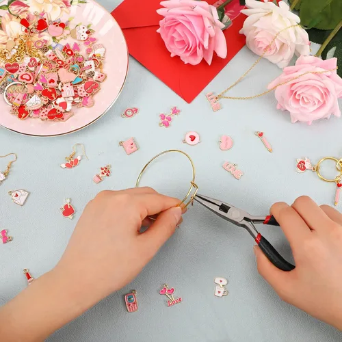 Vista 3 de SANNIX 110 dijes para el día de San Valentín, esmalte dorado para hacer