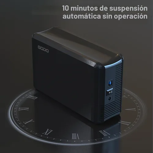 Vista 4 de GODO Caja de Acoplamiento de Disco Duro de 3.5 Pulgadas de Doble Bahía, USB3.0 a Carcasa Externa SATA de 3.5", RAID 0/1/JBOD/Modo PM, Estación