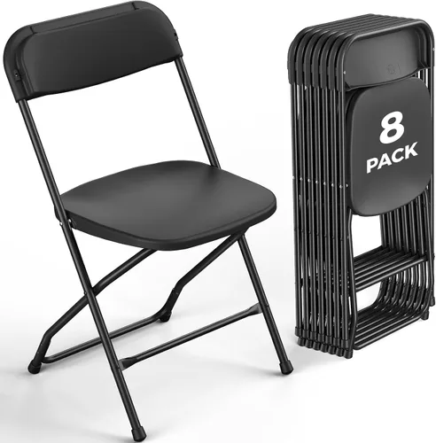 Vista 16 de Paquete de 2 sillas plegables de plástico negro, sillas plegables portátiles para exteriores con marco de acero, capacidad de 350 libras, sillas