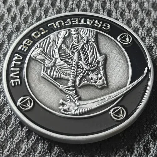 Vista 7 de Ficha de aniversario de recuperación de monedas AA y medallones con chip de sobriedad Grateful to Be Alive (paquete de 10)