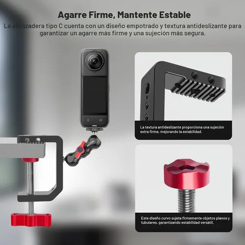 Vista 4 de Soporte para cámara de escritorio con abrazadera C, abrazadera en C de mesa de aluminio con rosca de 1/4 de pulgada 3/8 pulgadas, soporte DSLR