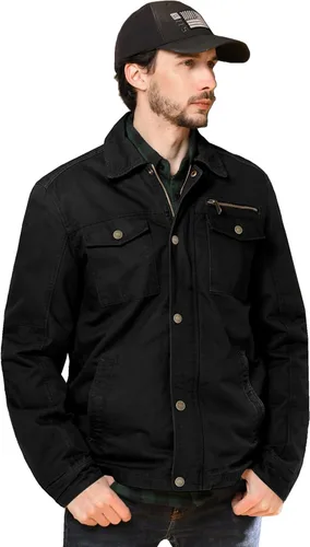 Vista 2 de WenVen Chaqueta de solapa militar de algodón de lona casual para hombre