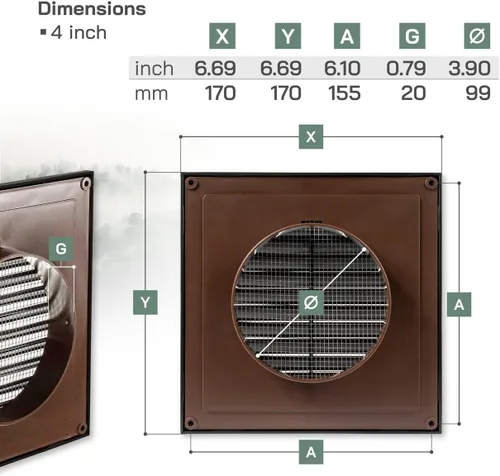 Vista 2 de Vent Systems Cubierta de ventilación negra de 4 pulgadas, cubierta de ventilación de plástico duradero con cuello de montaje y pantalla de malla