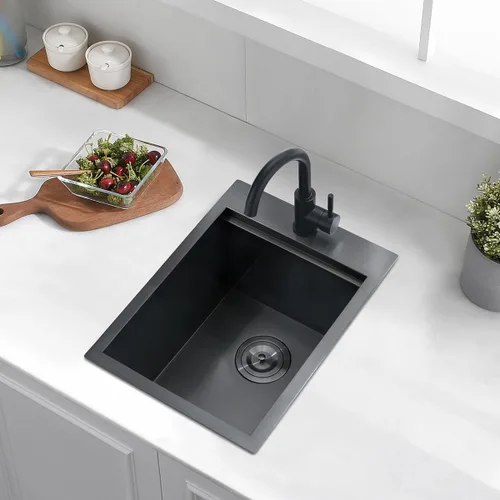Vista 8 de Luckyhorse LH022S - Fregadero negro de 15 pulgadas x 20 x 10 pulgadas de acero inoxidable nano negro con caída en la estación de trabajo, fregadero