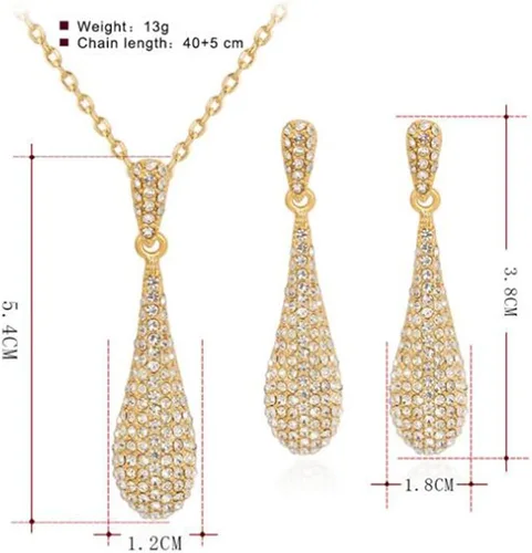 Vista 6 de Juego de joyas de collar con colgante de gema de diamantes de imitación de cristal completo