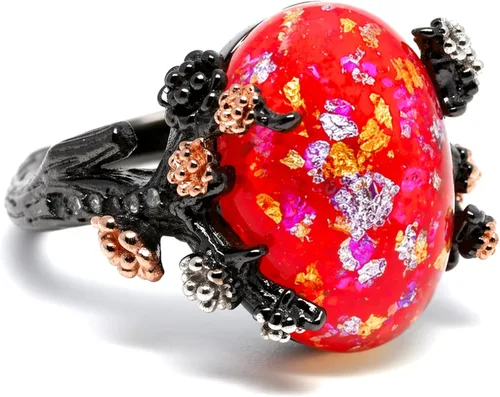 Vista 7 de Henrietta - Anillos de ópalo de fuego simulado para mujer, anillo de Negro