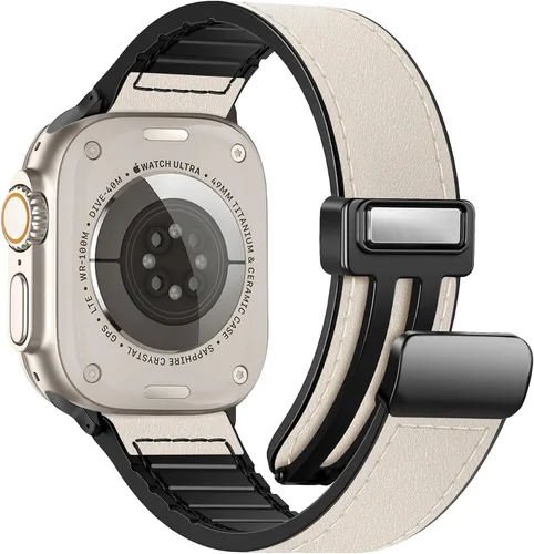 Vista 10 de Correas de cuero magnéticas compatibles con Apple Watch 42mm (Serie 10/11) 41mm 40mm 38mm para hombres y mujeres, cuero genuino con hebilla