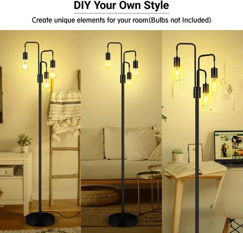 Vista 7 de BoostArea Lámpara de pie industrial para sala de estar, lámpara de pie moderna con 3 luces, bombillas no incluidas, lámpara de pie de diseño simple