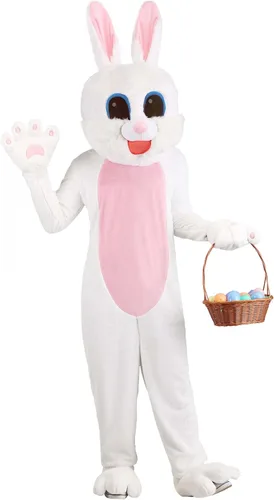 Vista 6 de Disfraz unisex de conejo de Pascua para adultos, disfraz de mascota de conejo blanco festivo para hombres y mujeres