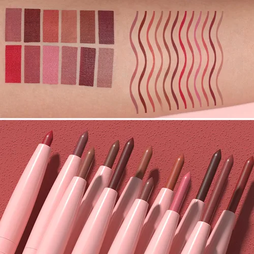 Vista 3 de Baorder Juego de lápices de labios mate de 12 colores, lápiz labial de terciopelo cremoso, de larga duración, impermeable, suave, altamente