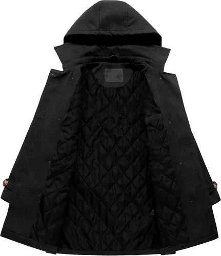 Vista 3 de Chrisuno Gabardina larga con capucha para mujer, con doble botonadura