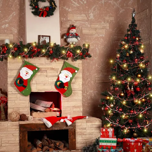 Vista 5 de Honoson Guirnalda de luces de Navidad con cuentas de bayas de 33 pies, guirnalda de luz para chimenea, decoración de chimenea de Navidad, cuentas