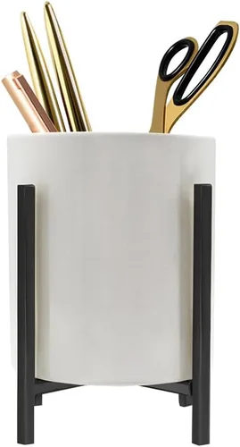 Vista 11 de Planet Pencil Cup Sturdy Metal Frame with White Ceramic Pen Holder For Desks and kitchen Appliance Holders