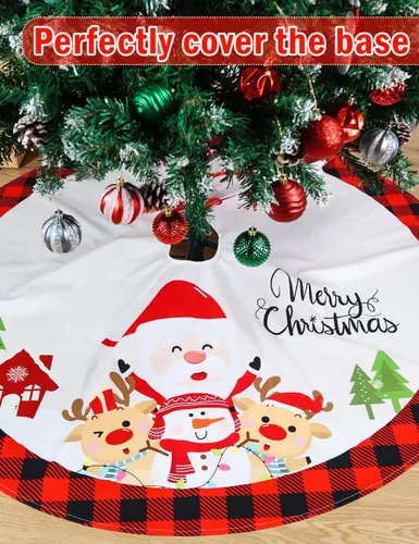 Vista 3 de Falda de árbol de Navidad, 48 pulgadas Falda de árbol de Navidad a cuadros de búfalo rojo y negro, falda de árbol de Navidad rústica gruesa