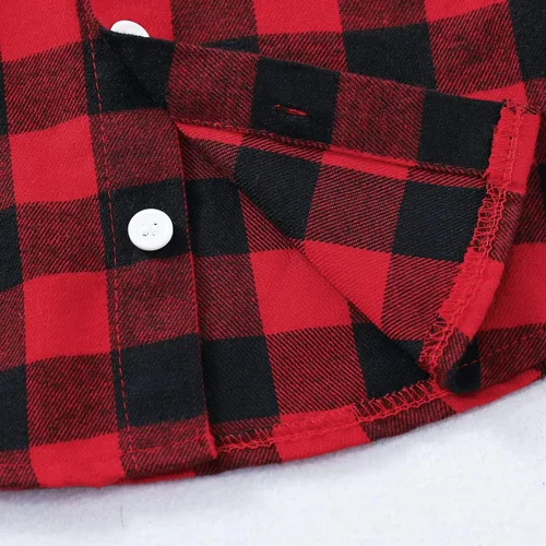 Vista 5 de MAMAMI Conjunto de 2 piezas de camisa de franela a cuadros rojos para bebés, niños y niñas, cintura elástica, agujeros rasgados, pantalones