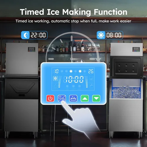 Vista 5 de Máquina comercial para hacer hielo de 550 libras/24 horas, almacenamiento de 400 libras, listo para hielo en 5-15 minutos, con modo de autolimpieza