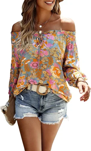 Vista 4 de Romwe Blusa de manga larga con nudo frontal y estampado tribal bohemio para mujer