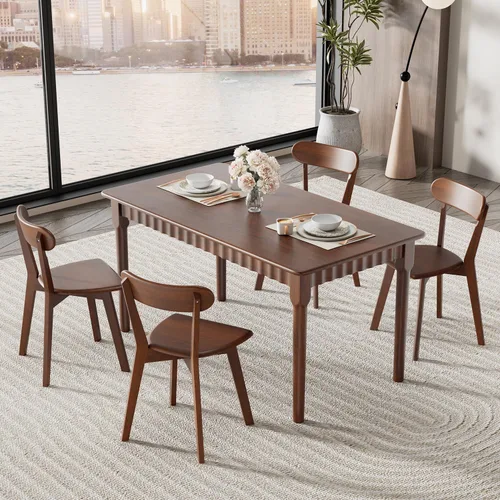 Vista 8 de Mesa de comedor de madera maciza de 59 pulgadas para 4-6, fácil