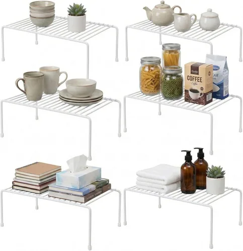 Vista 16 de Evelots Organizador de estantes de alambre para armario de cocina, paquete de 4 elevadores de metal grandes y resistentes, duplica tu espacio