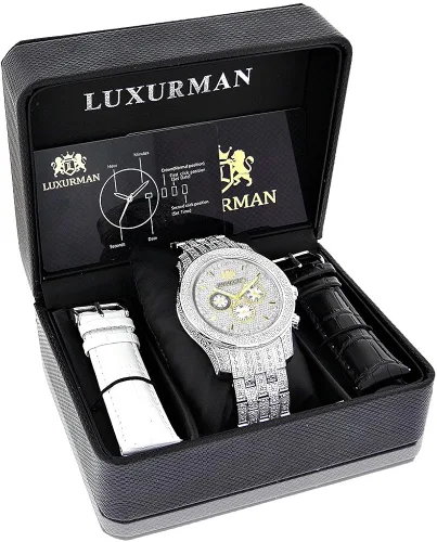 Vista 4 de LUXURMAN Reloj de diamante genuino para hombre 125 ctw de diamantes ACERO