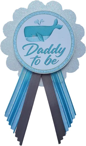 Vista 3 de 2 Mommy & Daddy to Be Pin Whale Ocean Baby Shower It's a Boy for parents to use, Blue & White Sprinkle, Cartulina Cartulina cintas de raso, No es