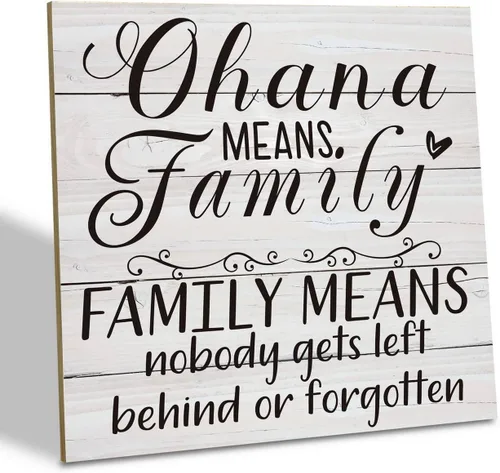 Vista 15 de Placa de Madera Familiar, "La Familia Significa Que Nadie Se Queda Atrás o Se Olvida", 15.7x15.7 cm Cartel de Arte de Mesa, Decoración de Cita