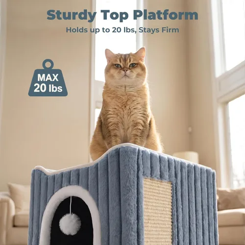Vista 3 de Avont Cama tipo cueva 3 en 1 para gatos de interior con almohadilla para Azul