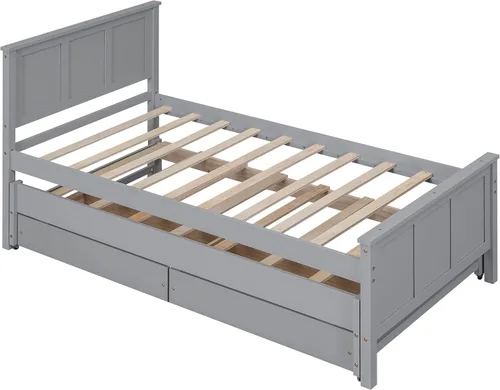 Vista 8 de Harper & Bright Designs Marco de cama individual de capitán con nido y cajones, plataforma individual de madera maciza para niños, adolescentes Gris