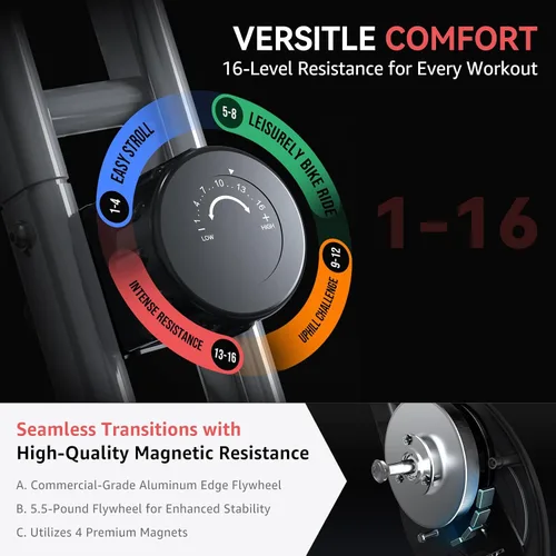 Vista 2 de Bicicleta estática de interior para el hogar con resistencia magnética de 16 niveles, bicicleta de ciclismo plegable ligera con 70% premontada