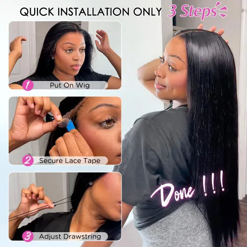 Vista 6 de Peluca de cabello humano con encaje frontal 360 de 26 pulgadas, prearrancada, lacio, HD, peluca frontal completa para mujeres negras, sin pegamento