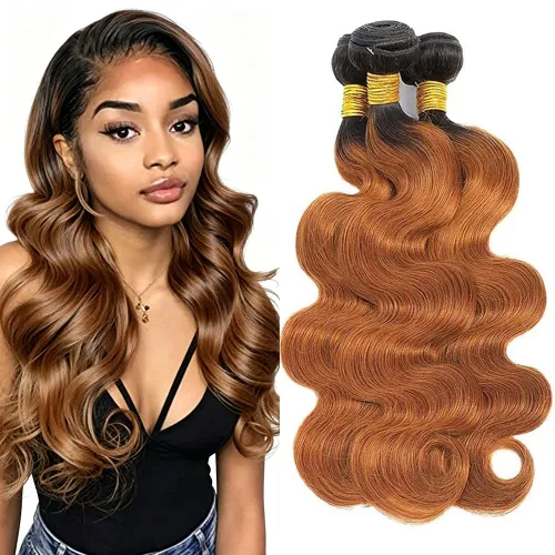 Vista 144 de P4613 Cabello humano rizado onda profunda marrón y paquetes mixtos 8 10 12 P4613 Ombre Marrón-Rubio-DP