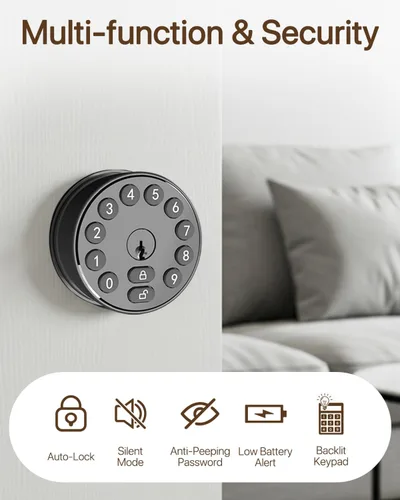 Vista 2 de Cerradura de perno electrónico de puerta, perilla de puerta sin llave con teclado, perilla de puerta digital inteligente, auto-bloqueo, 100 códigos