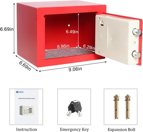 Vista 4 de Jssmst Caja de seguridad pequeña para dinero, mini caja fuerte de 0.23CF con teclado electrónico, caja con cerradura para seguridad del hogar