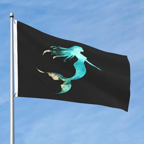Vista 2 de Bandera de jardín con diseño de sirena de animales marinos y océanos de 2 x 3 pies, banderas voladoras de poliéster duradero con ojales