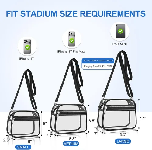 Vista 3 de COK Bolsa transparente para eventos de estadio, bolsas cruzadas para mujeres y hombres, bolso transparente para conciertos y festivales